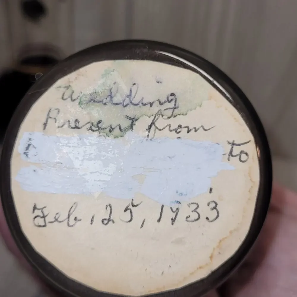 Vtg 1933 Elegant Black and White Hand Painted Floral Glass Vases Gold Trim - Picture 4 of 5